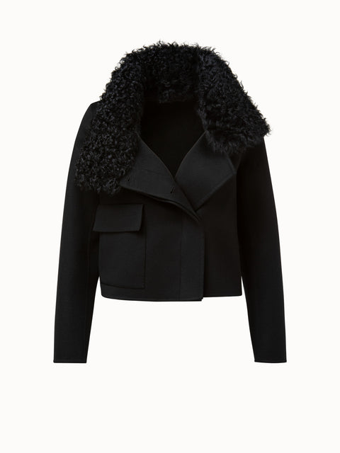 Short Cashmere Jacket with Shearling Collar