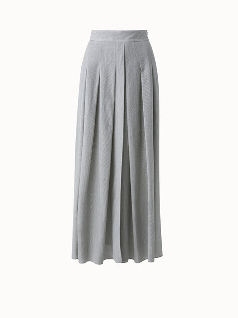Pleated Microstripe Crêpe Long Skirt