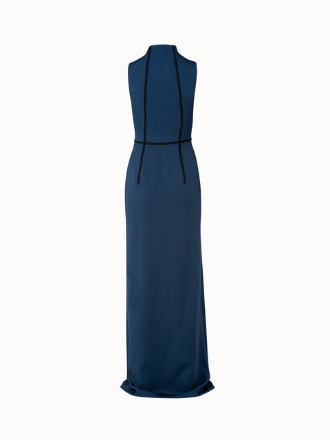 Silk Crepe Gown With Contrast Piping