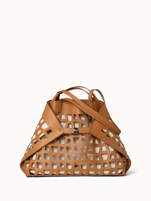 Medium Ai Shoulder Bag in Leather with Lasercut Trapezoids