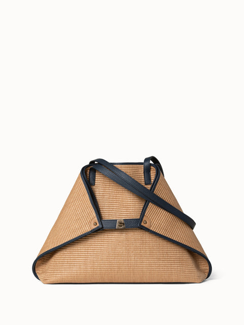 Medium Ai Shoulder Bag in Raffia with Leather Trim