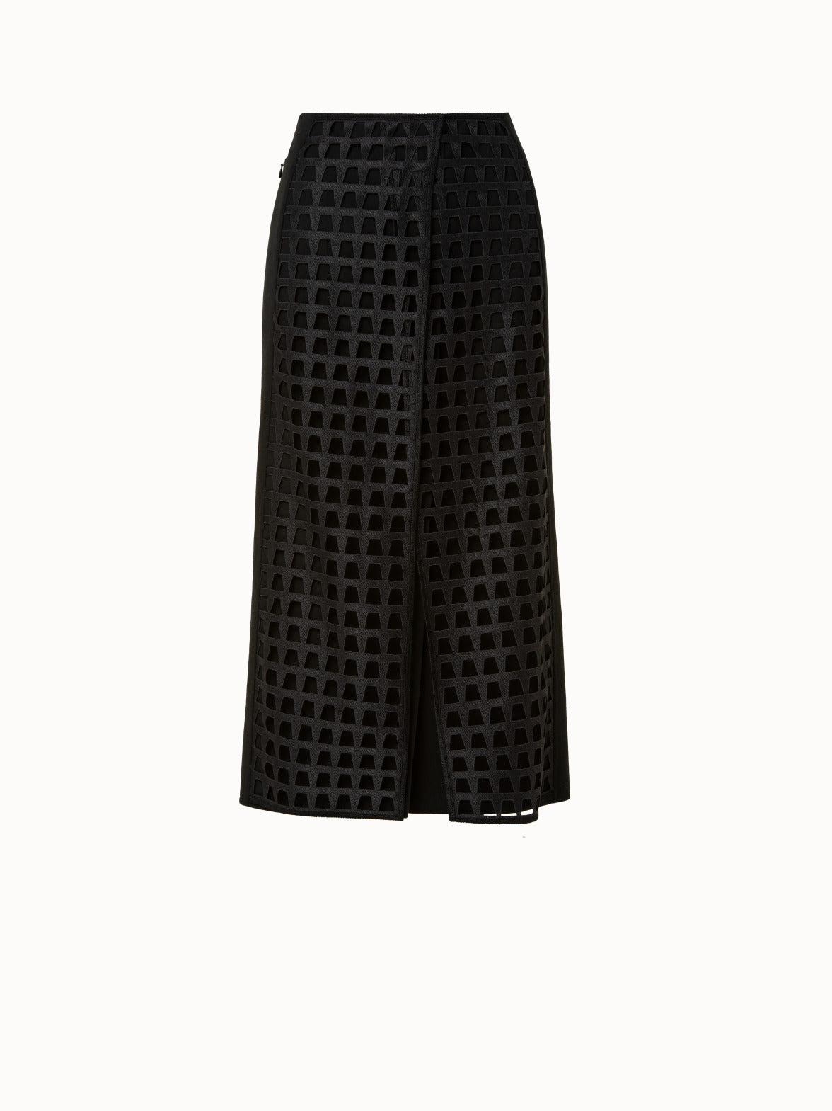 Long Skirt in Trapezoid Embroidery and Wool Double-Face - black