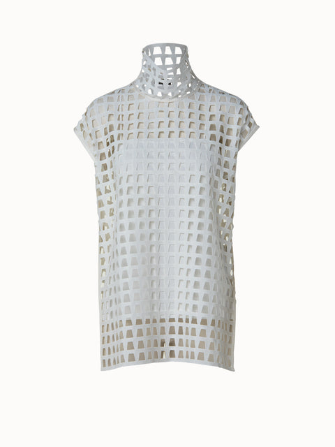 Lasercut Trapezoid Grid Cap Sleeve Blouse with Tank Top