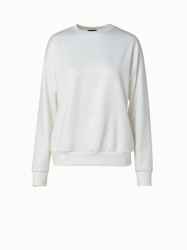 Viscose Stretch Jersey Crew Neck Pullover - ecru