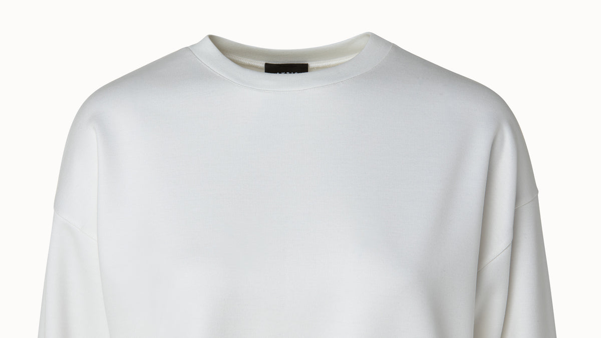 Viscose Stretch Jersey Crew Neck Pullover - ecru