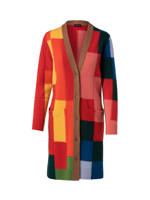 Cashmere Silk Interior Abstract Intarsia Cardigan