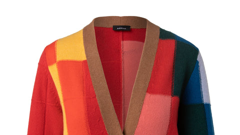 Cashmere Silk Interior Abstract Intarsia Cardigan