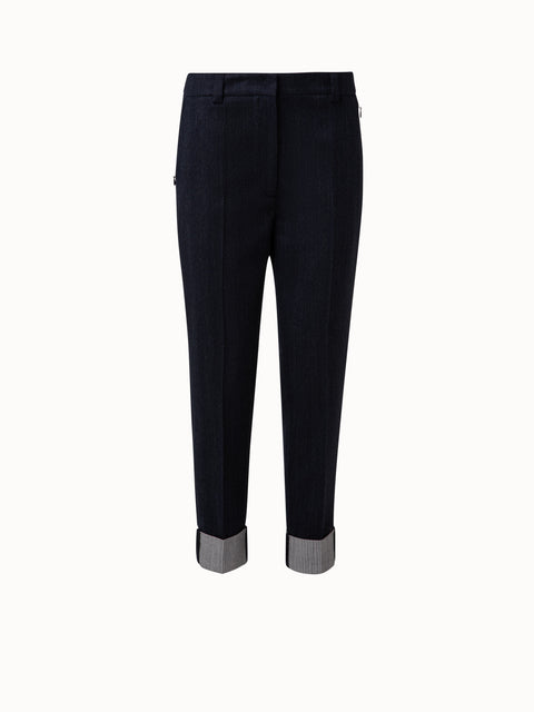Tapered Wool Double Face Striped Cuff Pant