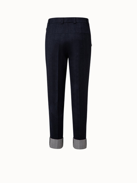 Tapered Wool Double Face Striped Cuff Pant