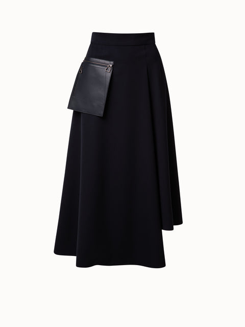 Asymmetrical Wool Gabardine Midi Skirt