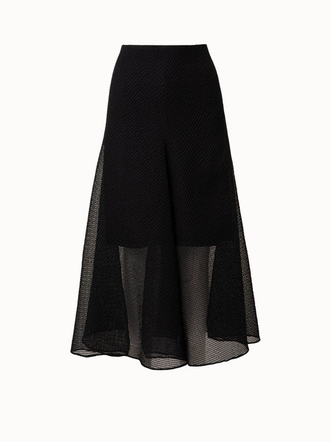 Cotton Techno Grid A-Line Midi Skirt
