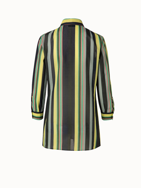 Cotton Voile Tunic Blouse with Polychromatic Stripes Print