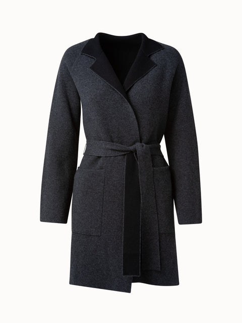 Double-face Knit Coat in Cashmere with Stand Up Collar