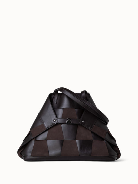 Medium Ai Shoulder Bag in Braided Leather and Nubuck Trapezoids