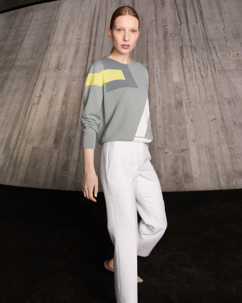 Cashmere Knit Pullover with Asphalt Intarsia