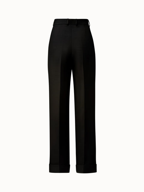 Pleated Cuffed Wool Double Face Pants