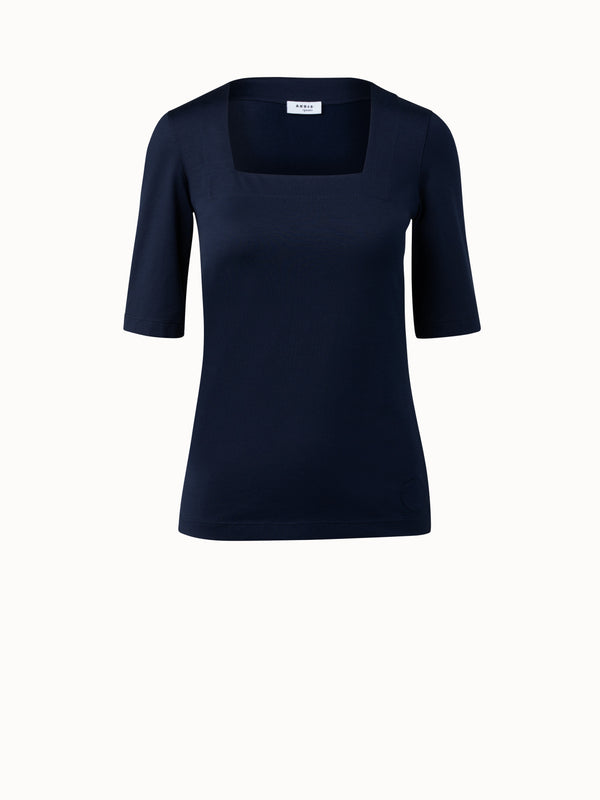 Modal Stretch Top with Square Neck - navy