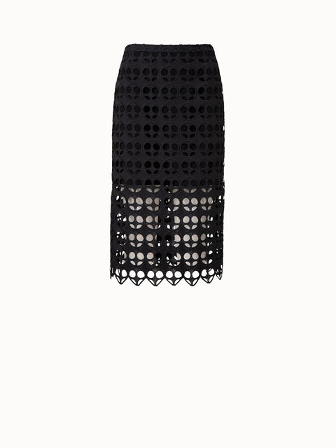 Dot Cut-Out Embroidery Pencil Skirt