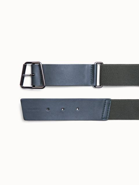 Leather and Elastic Belt with Trapezoid Buckle