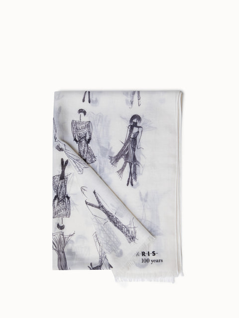 Cashmere Silk Scarf with Croquis Print