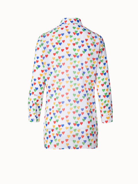 Cotton Voile Blouse with Hearts Print