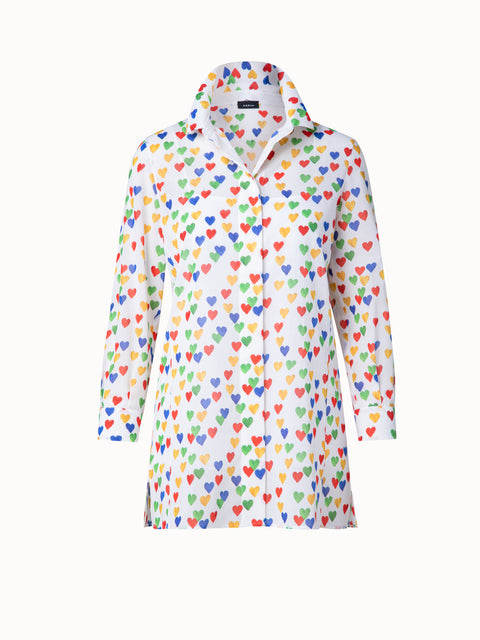 Cotton Voile Blouse with Hearts Print