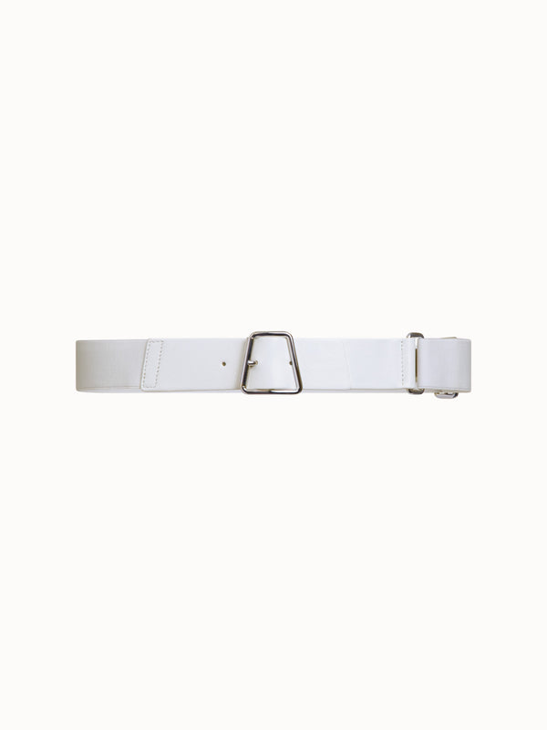 Leather and Elastic Belt with Trapezoid Buckle - ecru