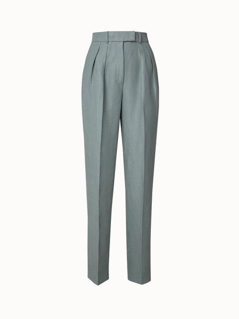 Linen Crêpe Pleated Tapered Pants