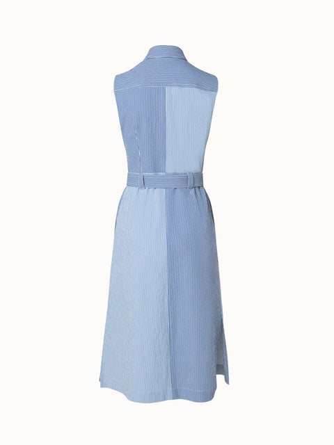 Sleeveless Cotton Seersucker Patchwork Midi Dress