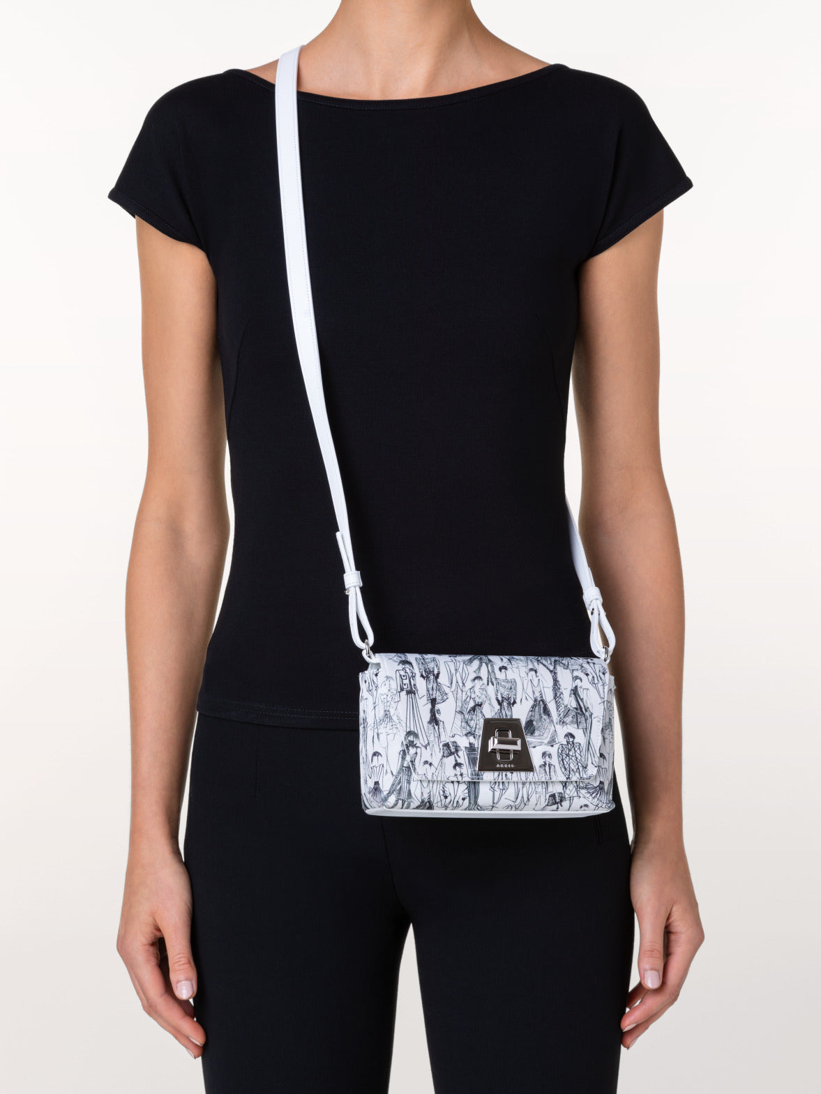 Little Anouk Day Bag with Croquis Print - black - white