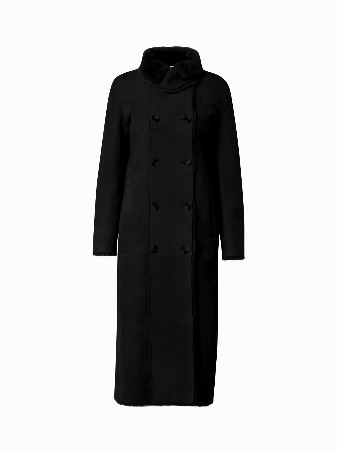 Lamb Shearling Long Coat - black